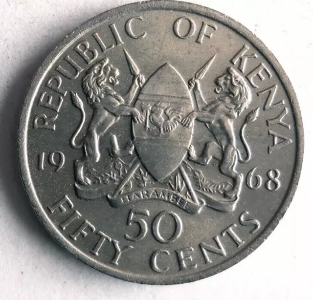1968 KENYA 50 CENTS - Excellent Coin - FREE SHIP - Bin #180