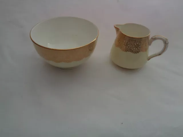 Vintage Royal Worcester Gold Trim Creamer And Sugar Bowl
