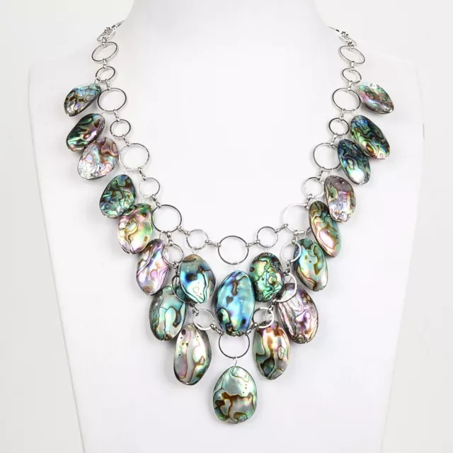 Natural Mix Color Paua Abalone Shell Chain Necklace Abalone Pendant Lady Gifts