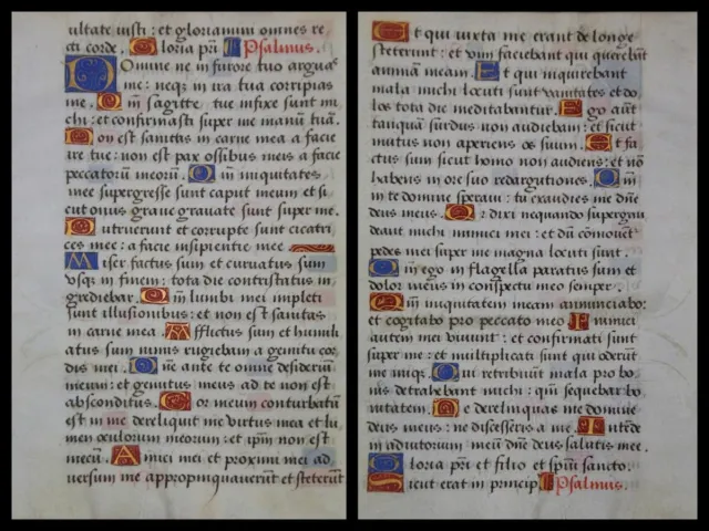 Handschrift Pergament Blatt aus Stundenbuch um 1500 viele farbige Initalen (14)