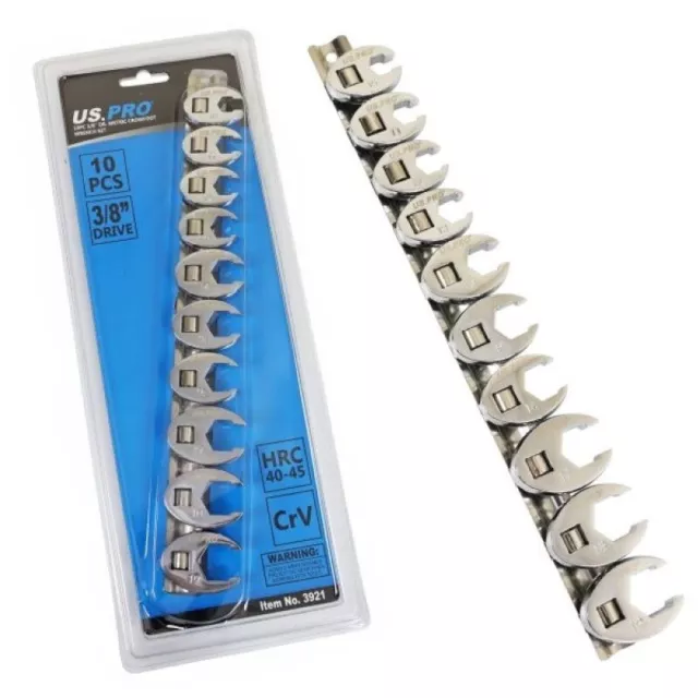 10pc Crow Foot Spanner Set 10mm-19mm 3/8" Drive US PRO TOOLS Open End Spanner