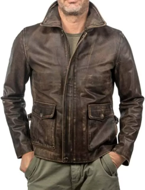 Indiana Jones Harrison Ford Classic Genuine Distressed Cowhide Leather Jacket