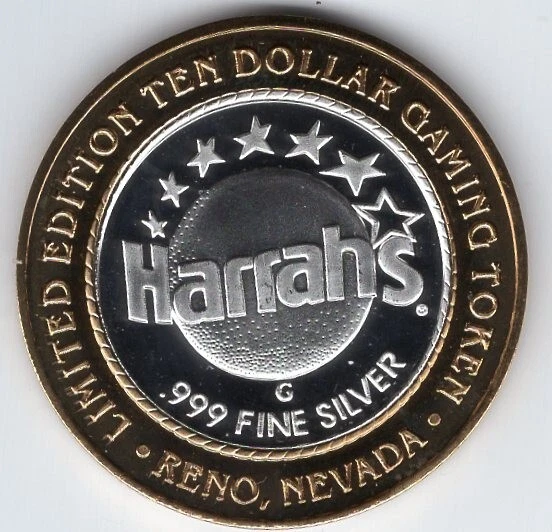 Harrah's Hotel $10. Reno, Nevada Casino Gaming .999 Silver Strike Token