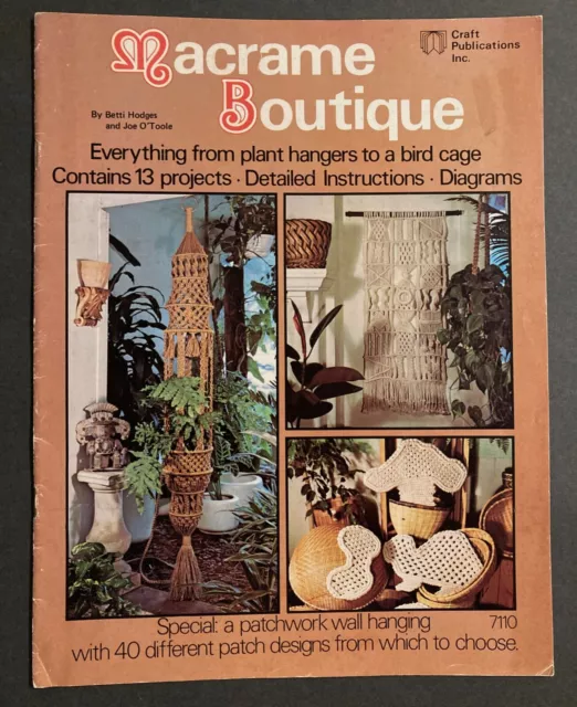 Cartera vintage 1976 Macrame boutique instrucción planta colgador jaula para pájaros boho años 70