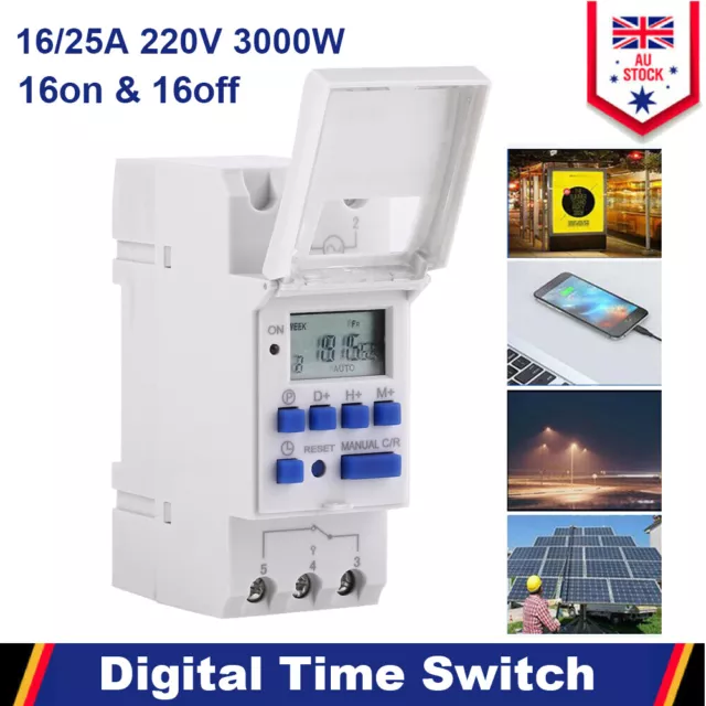 DIN Rail Weekly Programmable Digital Timer Switch Relay AC 220V 240V 16A AU