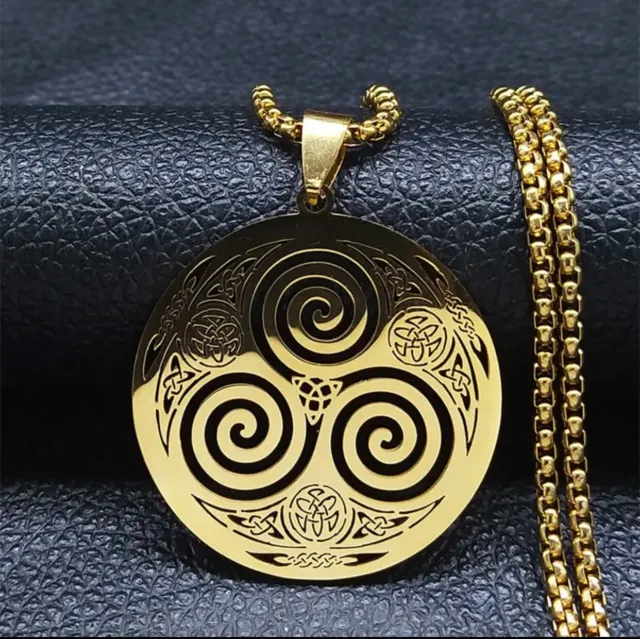 Triskelion Spiral Triquetra Celtic Knot Necklace Stainless Steel Pendant Jewelry