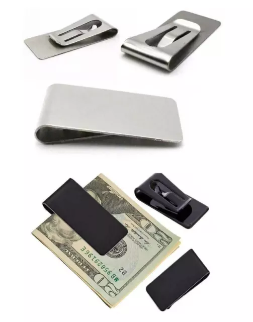 Matte Silver Black Stainless Steel Money Clip Note Thin Cash Wallet Card Holder