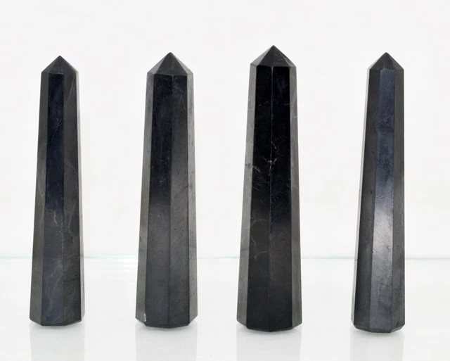 One (1) Black Shungite Obelisk Point Crystal Tower Point