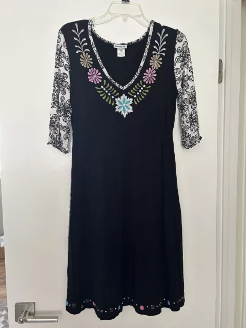 KRISTA LEE sz S Embroidered Beaded V-Neck Dress