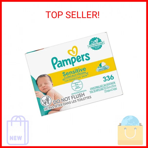 Pampers Baby Wipes Sensitive Perfume Free 4X Pop-Top Packs 336 Count