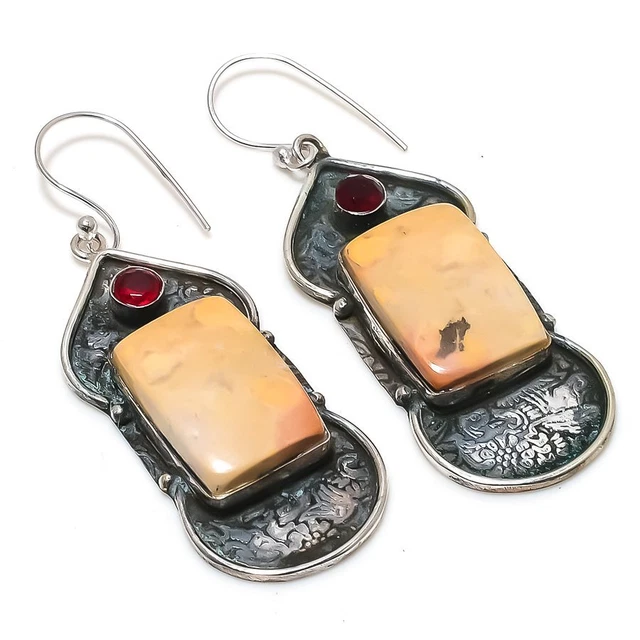 Maligano Jasper, Garnet Gemstone 925 Sterling Silver Jewelry Earring 2.60 " q851