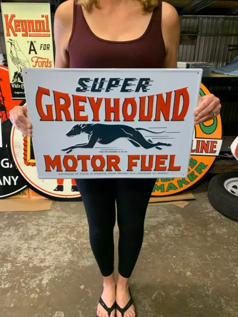 Antique Vintage Old Style Sign Greyhound Motor Fuel Made in USA