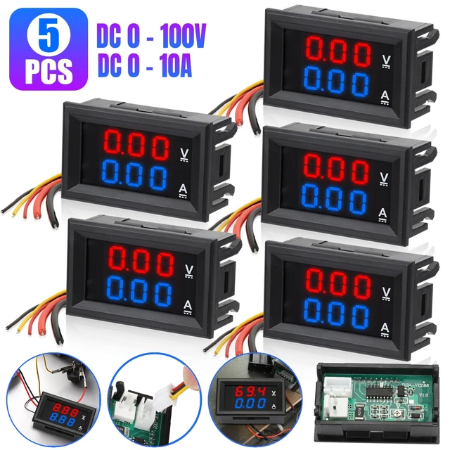 5PCS DC 100V 10A LED Digital Voltmeter Ammeter Dual Volt Amp Meter