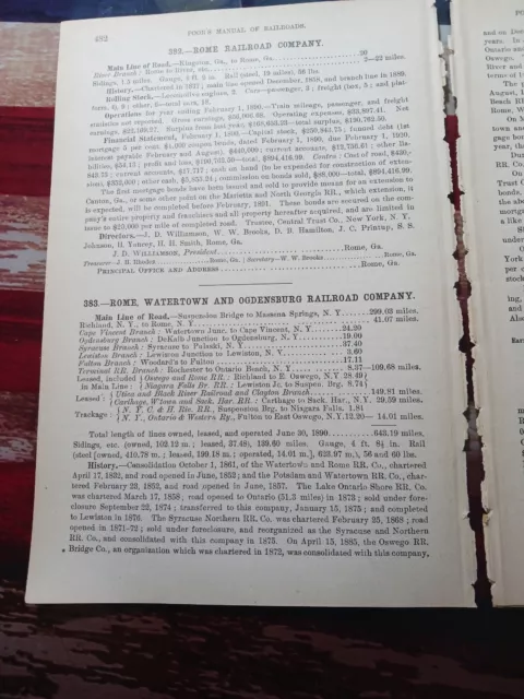 1891 train report ROME WATERTOWN & OGDENSBURG RAILROAD Massena Springs New York