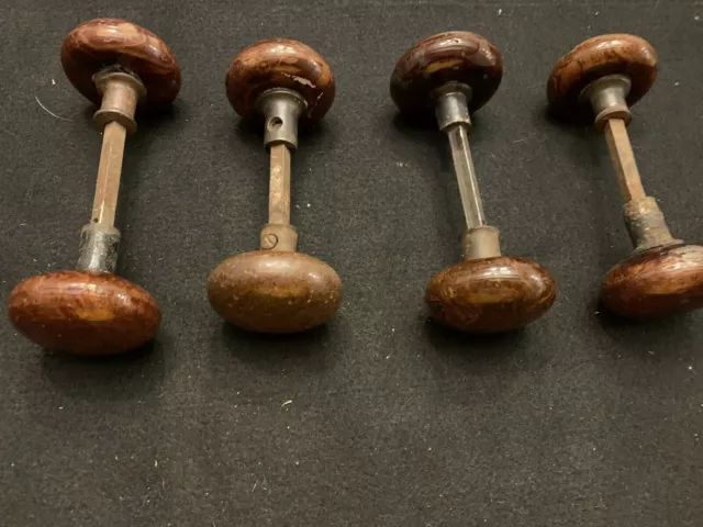 Four Pairs of Antique Brown Swirl Porcelain Door Knobs