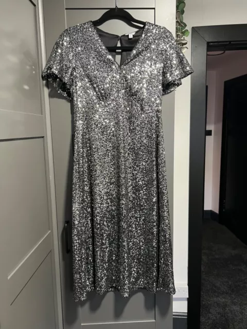 M&Co Stretch Sequin Black & Silver Dress Fully lined 8,10,14,