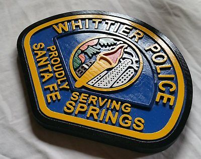 Police Department Whittier 3D routed plaque wood patch Plaque Sign Custom