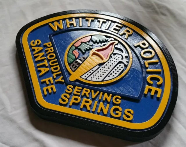 Police Department Whittier 3D routed wood patch Plaque Sign Custom carved