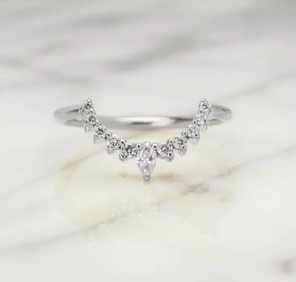 Features a Contoured Row of White Cubic Zirconia In 10K White Gold Gorgeous Ring