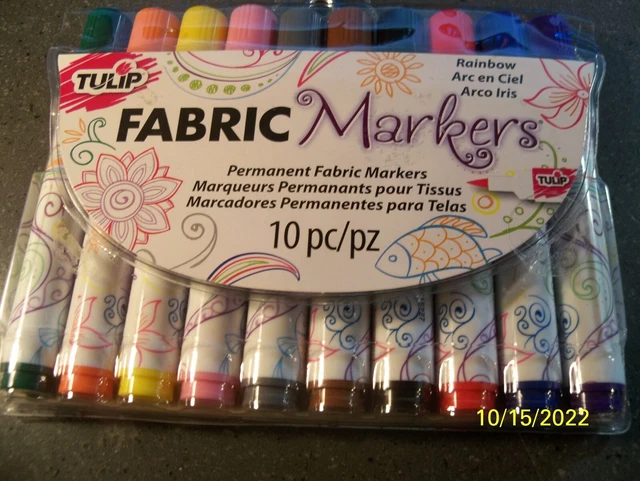 TULIP 10pc FABRIC Markers Permanent RAINBOW Colors *Brush Tip* NEW*