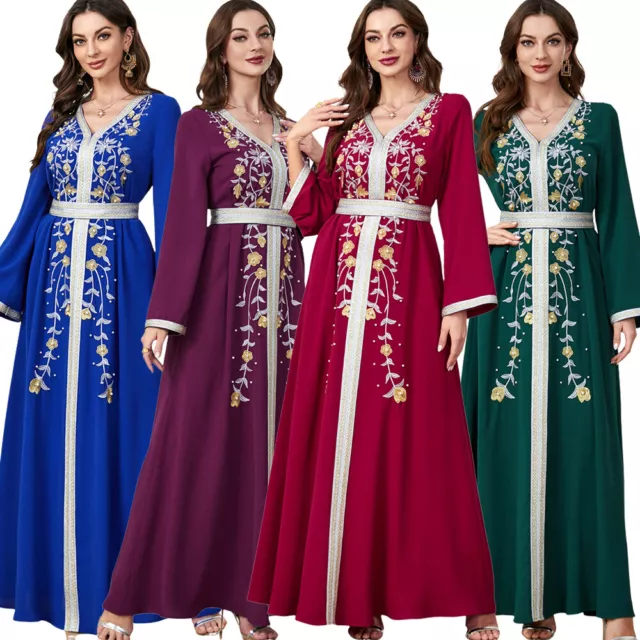 Islamic Abaya Women Muslim Maxi Dress Turkey Embroidery Loose Kaftan Dubai Gown