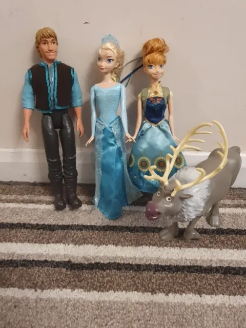 Disney Store Frozen Elsa & Anna Cristoff and Sven Dolls Bundle