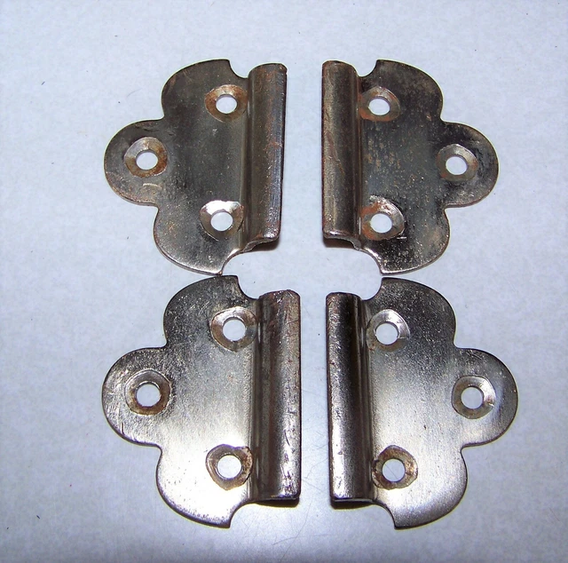 Pair Antique Vintage Metal Scalloped Ornate Door Hinges Rare Unusual