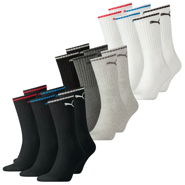 PUMA Unisexe Hommes Femmes Chaussettes 6er Paquet Sport Crew Rayures Taille 35 -