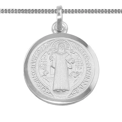 Sankt Benedikt Benediktus Kreuz Medaille Benediktuskreuz + Kette Echt Silber 925