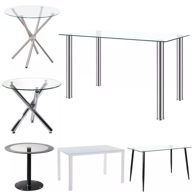 Rectangle/Round Dining Table Modern Glass Top Table Metal Legs Kitchen Furniture