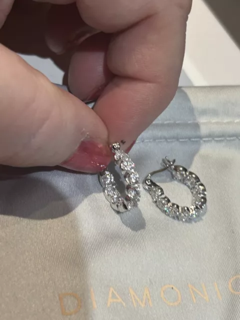 QVC 925 STERLING Silver In Out Diamonique Set Small Huggie Hoop