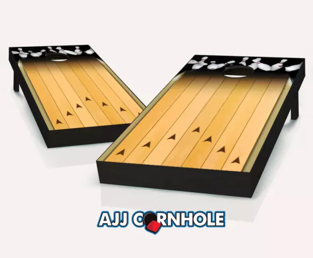 AJJCornhole 107-BowlingLane Bowling Lane Theme Cornhole Set with Bags - 8 x 24 x