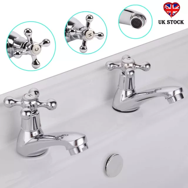 Traditional Faucets Classic Cross Basin Sink Pillar Taps Pair Victorian Victoria