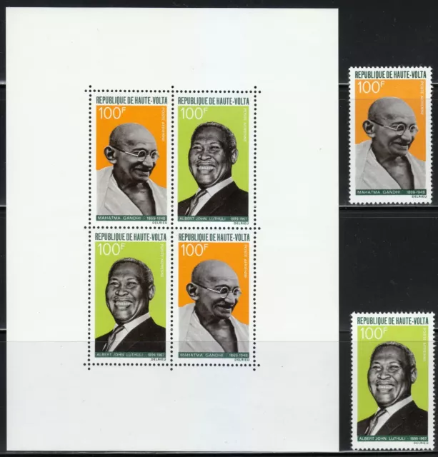 Burkina Faso 1968 MNH Sc C60-C61-C61a Albert John Luthuli & Mahatma Gandhi **