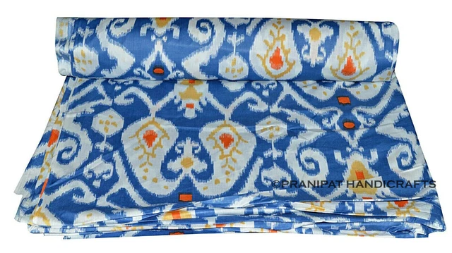 Indien Ikat Coton Imprimé Hippie Bleu Doux de Luxe Robe Faisant Tissu Par Yard