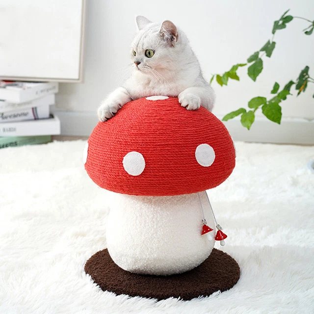 Cute Red Mushroom Cat Tree Kitten Activity Centre w/Sisal Scratching Post Tower