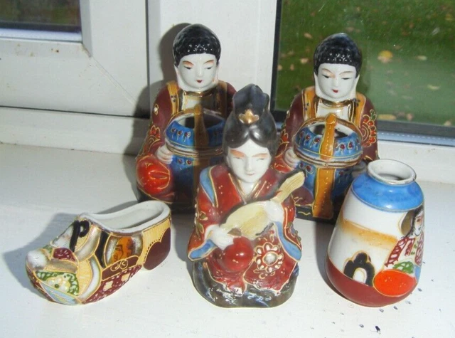 Pair Vintage Japanese Incense Burners & Ceramic Handpainted Figurines Japan (5)