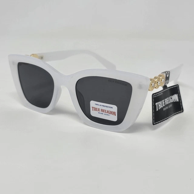 True Religion Sunglasses Womens White Cat Eye Gold Medallion UV Protection‎ True Religion Cat Eye Sunglasses for Women for sale | eBay main image 2