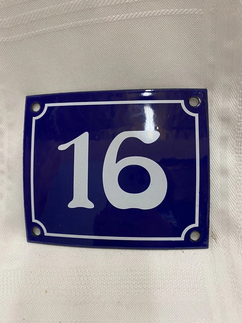 Vintage Style Blue Enamel Porcelain French House Number Door Steel Metal Sign 16