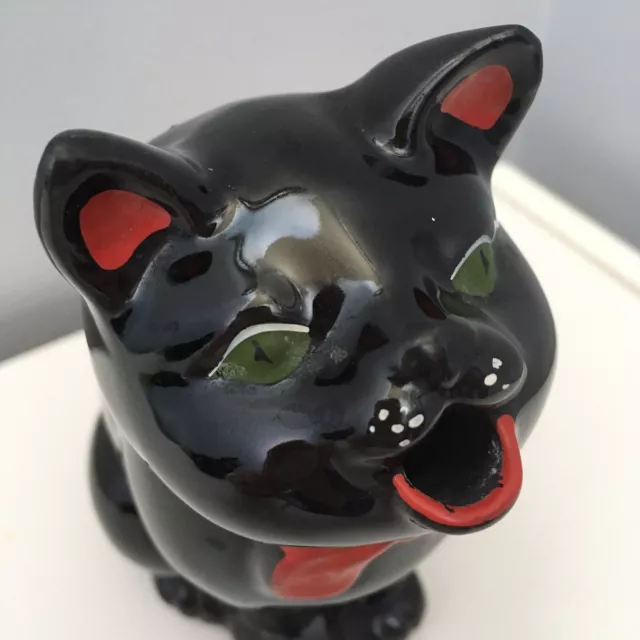 Vintage 1950s  Black Cat Creamer Pitcher Green Eyes Red Tie Shafford Japan 3