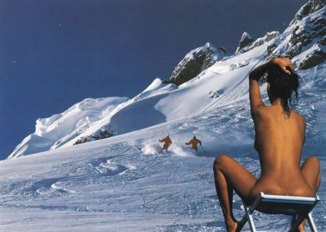 Postcard 10x15cm SKI SKIER women naked naked woman bare breast 2