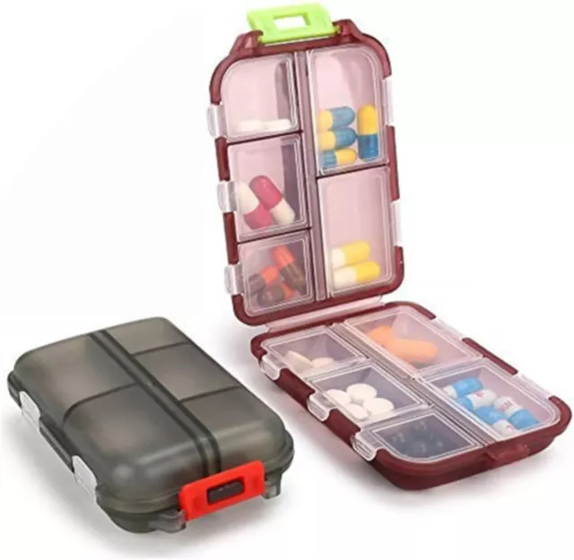 7 Day Pill Organizer Small Portable Travel Box with 10 Compartments for Medicine