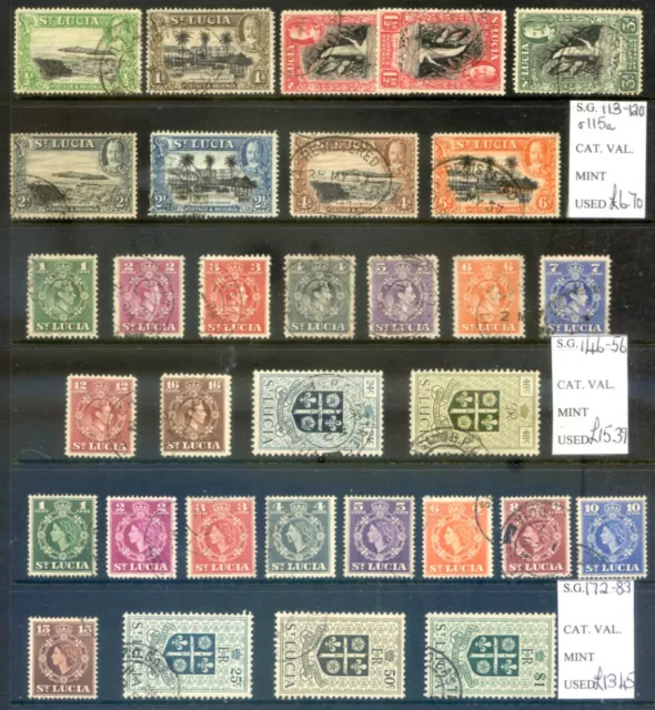 St. Lucia KG5th, KG6th & QE2 Definitives set corti usati (2024/03/12#08)