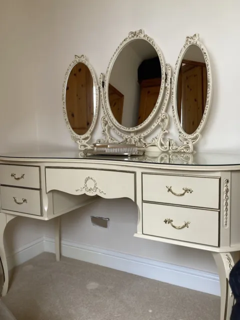 Vintage French Louis style Kidney Shape Dressing Table With  Triple Mirror