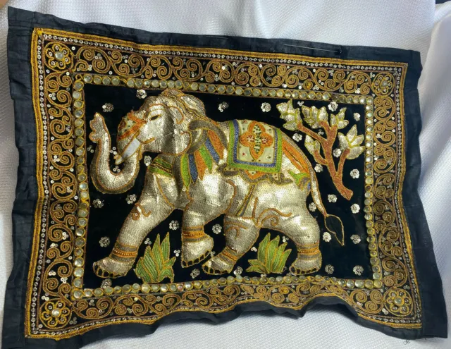 Burmese Kalaga BOHO Beaded Sequined Velvet Elephant  Wall Hanging Tapestry