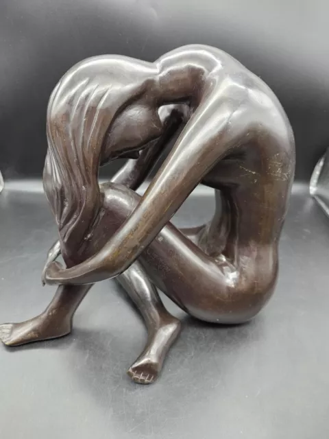 Art Deco Sculpture Nude Female Body Bronze Statue Thinking Woman X