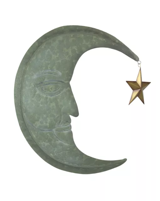 Scratch & Dent Verdigris Finish Metal Crescent Moon Wall Hanging Star Dangler