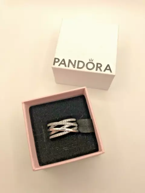 PANDORA ENTWINED RING Sparkling Polished Lines P2 S 925 Silver CZ Stones 60 R S 30.00 PicClick UK