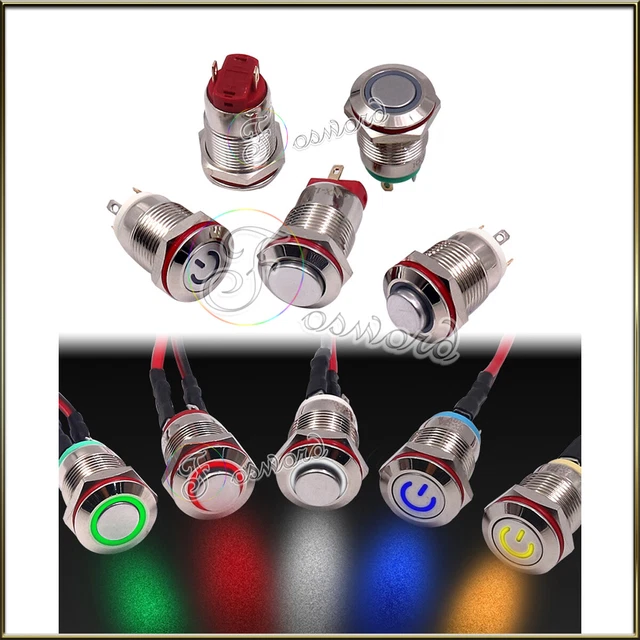 12MM MOMENTARY PUSH Button ON Off Switch Metal Latching Illuminated ...