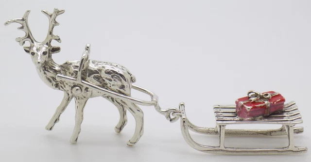Vintage Italian Handmade Genuine Silver Reindeer and Santa Christmas Figurine
